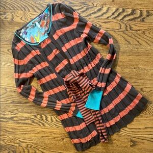 Striped Brown and Coral Sweater Dress